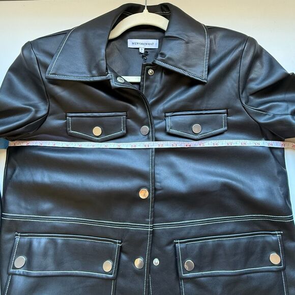 NWT WeWoreWhat Vegan Leather Western Jacket. In black with white stitching.  Siz - Picture 14 of 15